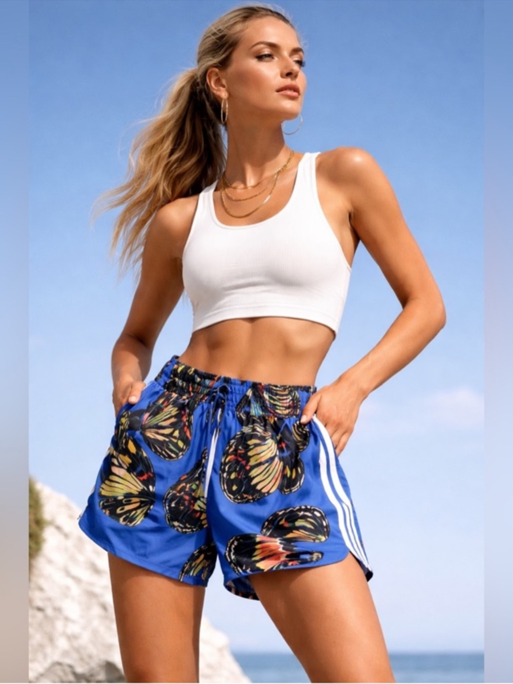 Farm Rio x adidas Butterfly Print Running Shorts NWT - Picture 9 of 10